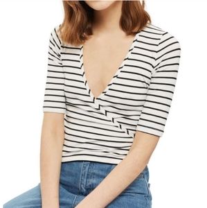 • Topshop • Ribbed Striped Wrap Crop Top